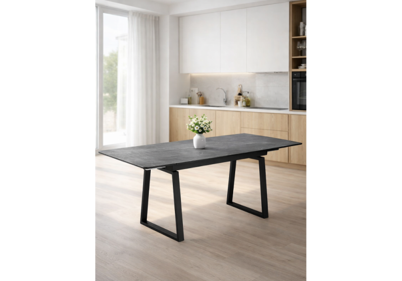 Керамический стол Джек 140(200)х80 серый мрамор larka grey / черный (80x75)