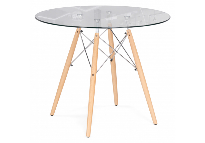 Стол стеклянный PT-151 80х80х76 clear glass / wood (80x76). 